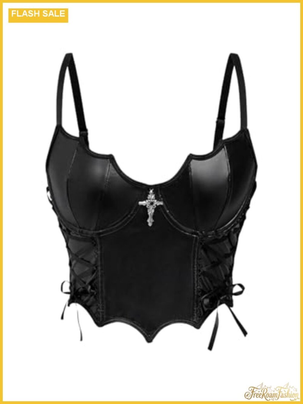 Y2K PU Leather Lace Up Corset Bustier Cami Top Gothic Spiderweb Crop